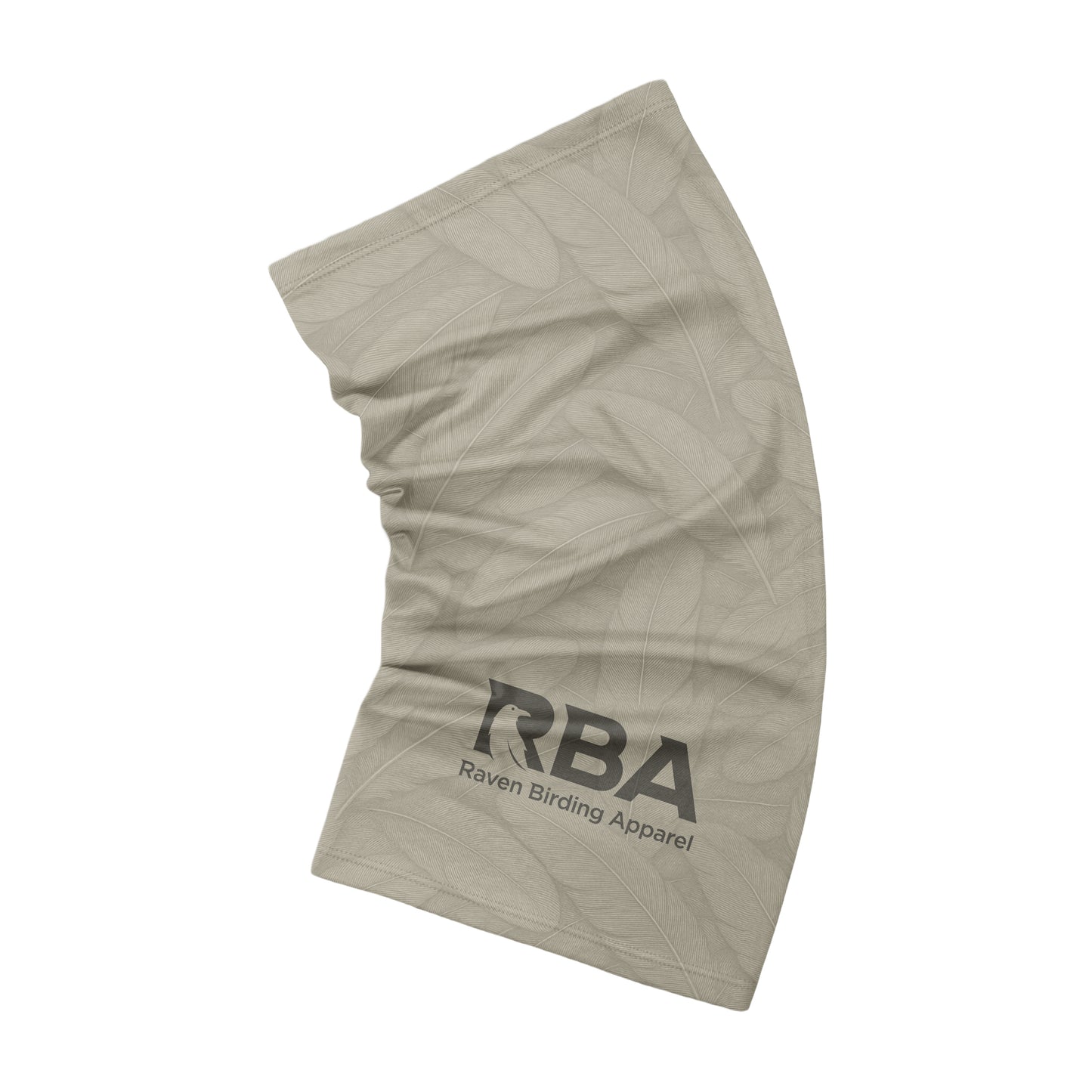Fossil Stone neck gaiter with Raven Birding Apparel logo