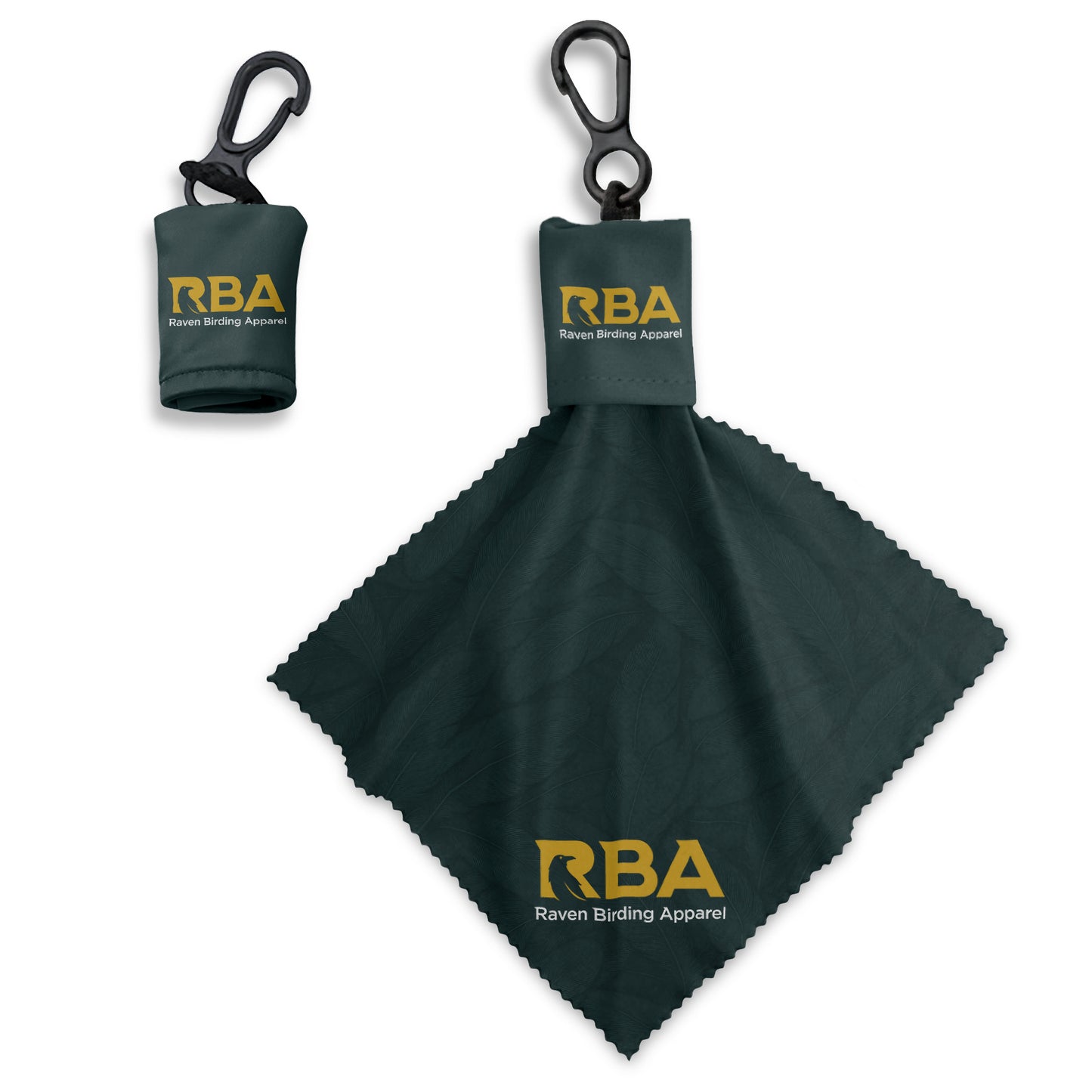 Microfiber lens cleaning cloth with a forest green feather pattern