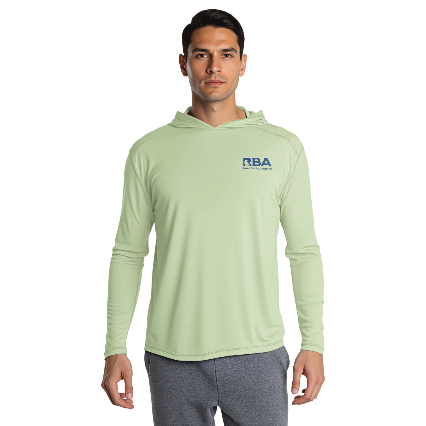 Man wearing a Dry Sage long sleeve hooded shirt