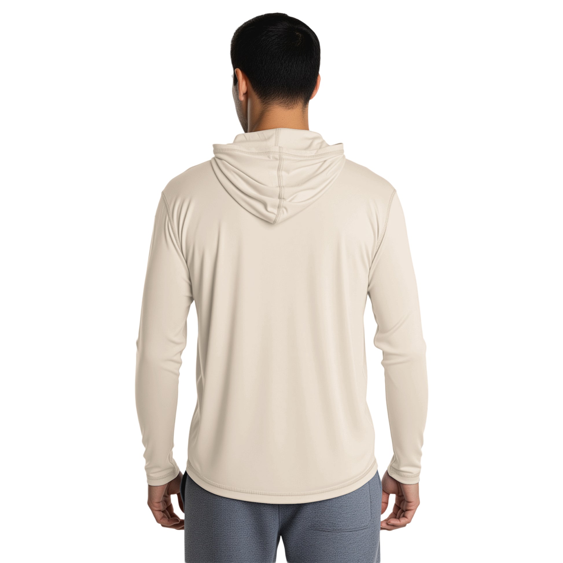 Man wearing a Pale Dune long sleeve hooded shirt