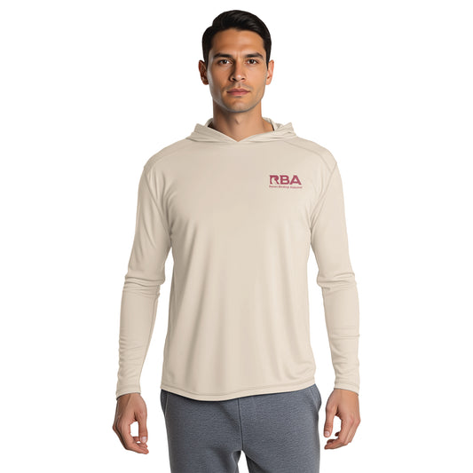 Man wearing a Pale Dune long sleeve hooded shirt