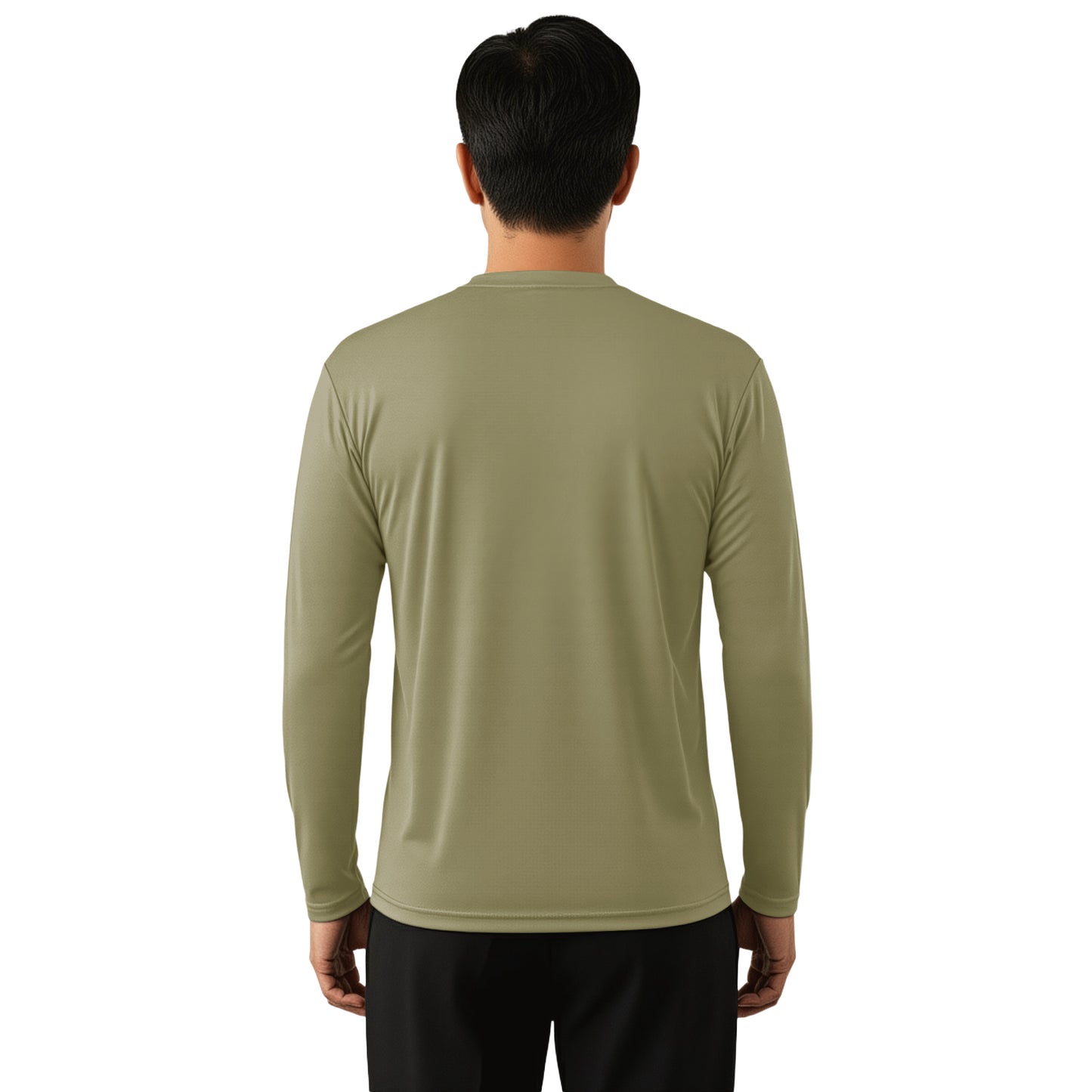 Man wearing a Dusty Olive long sleeve shirt