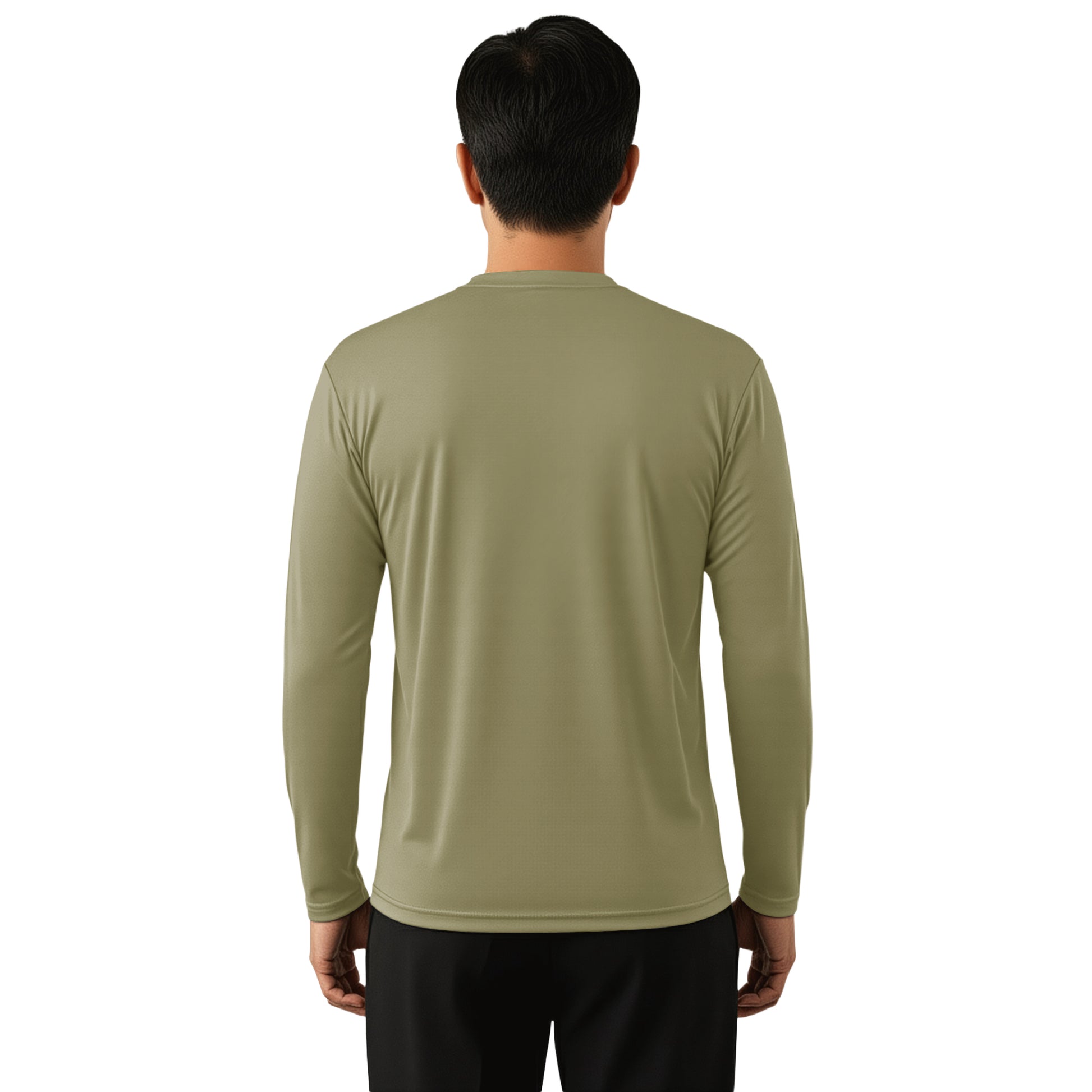 Man wearing a Dusty Olive long sleeve shirt
