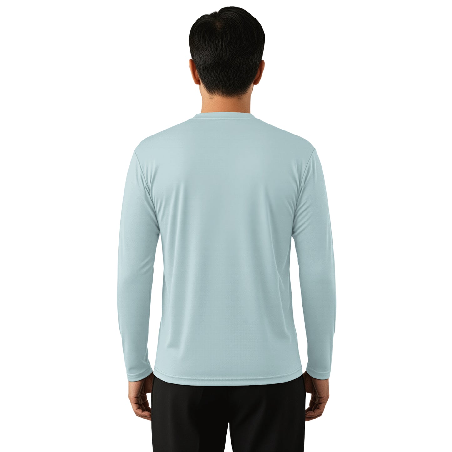 Man wearing a Weathered Slate long sleeve shirt