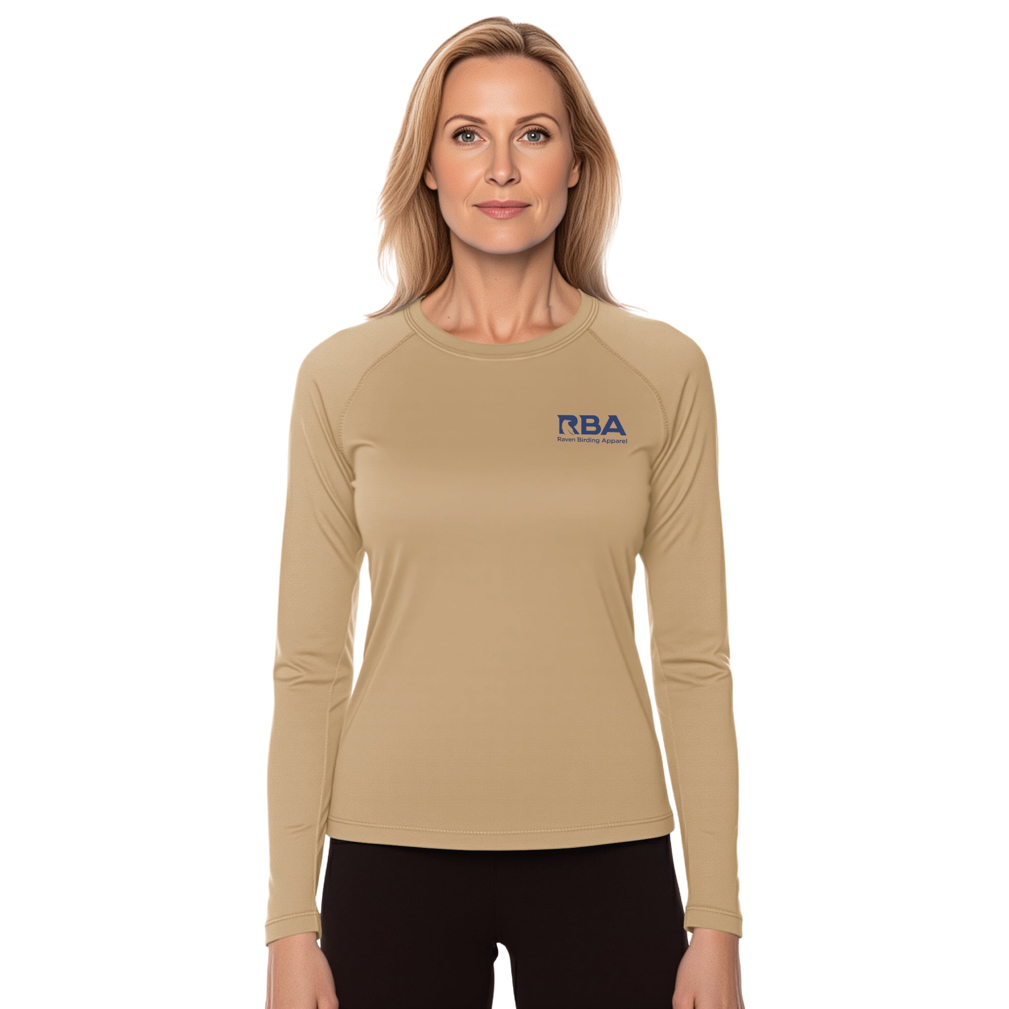 Woman wearing an Earthen Tan long sleeve shirt