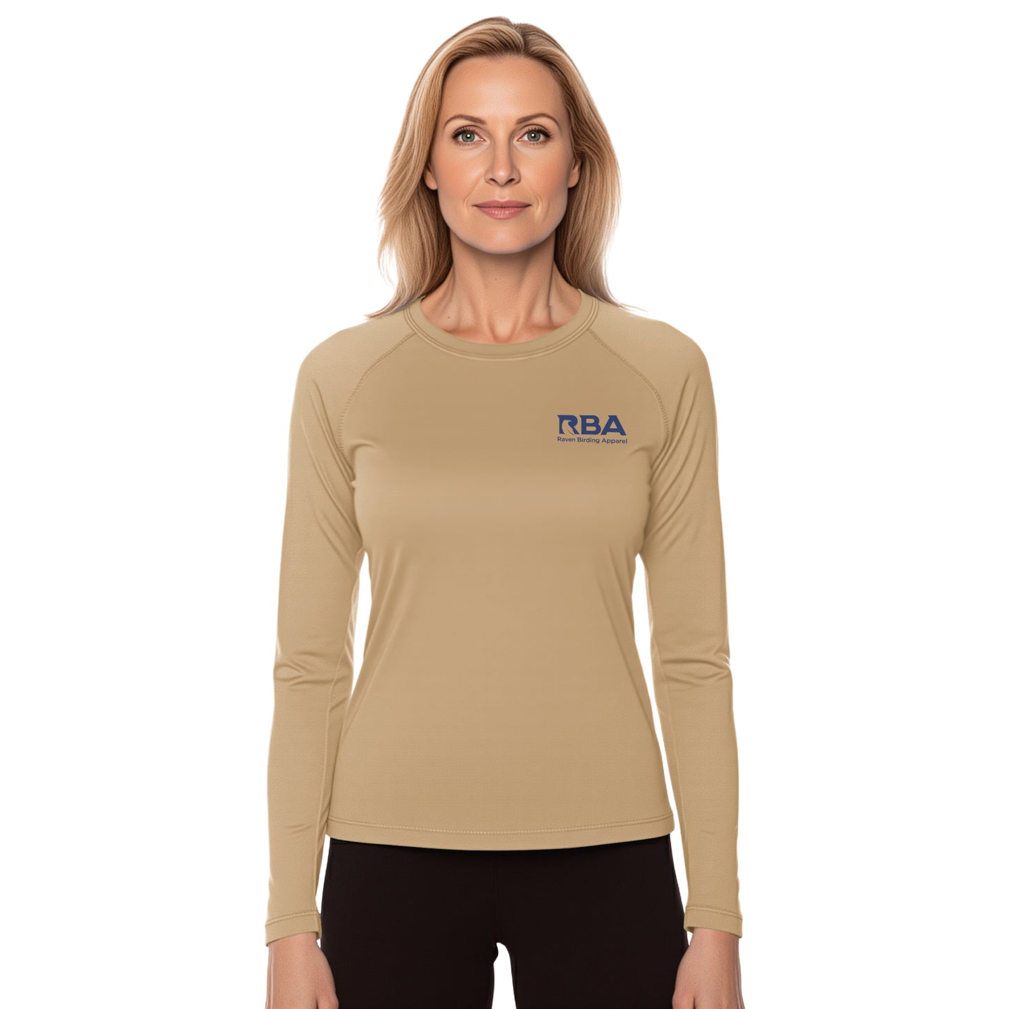Woman wearing an Earthen Tan long sleeve shirt